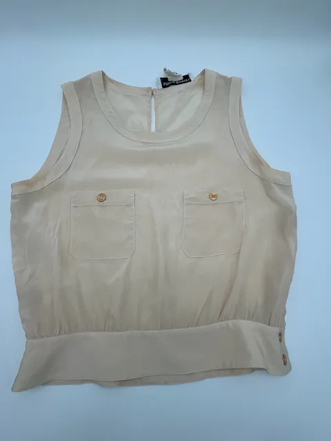 Sonia Rykiel Paris Silk Tank Top Beige Gold Buttons Flawed 