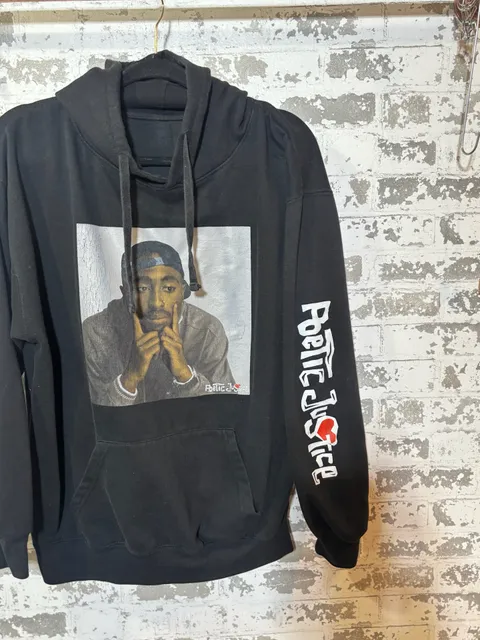 Poetic Justice Tupac Graphic Print Black Hoodie