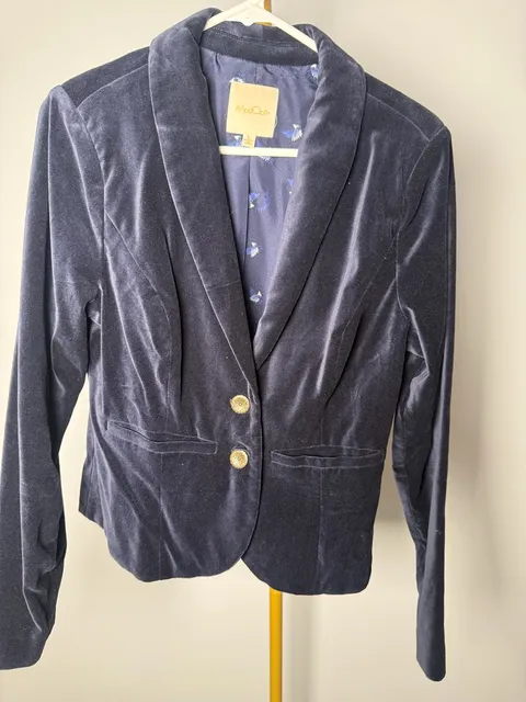 ModCloth Navy Blue Velvet Blazer Size L