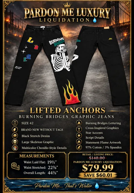 Lifted Anchors Burning Bridges Skeleton Graphic Black Jeans