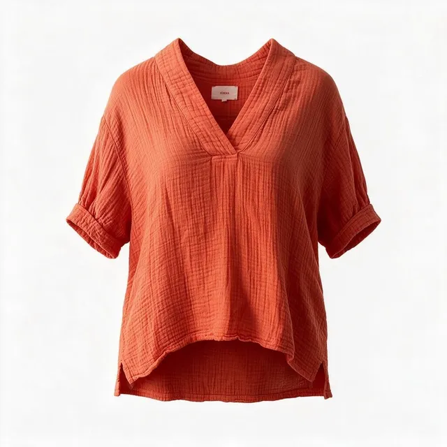 Xirena Avery Size M Paprika Cotton Gauze V-Neck Short Sleeve Top