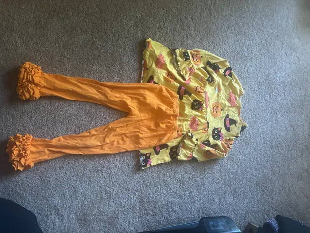 Ruffle Girl Halloween Outfit Size 7 Black Cat Tunic Leggings Set