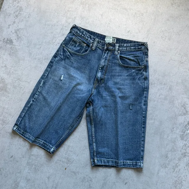 Vintage Denim Jean Shorts Distressed Embroidered Pockets