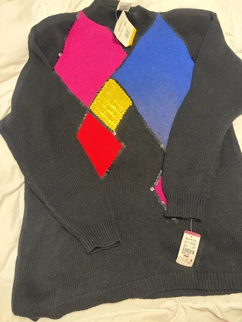 Haberdashery Holiday Jewels Sweater Size L Black Multi Sequin Grandmacore