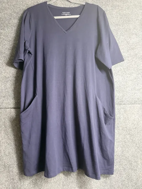 Eileen Fisher Organic Cotton Stretch V-Neck Dress XL