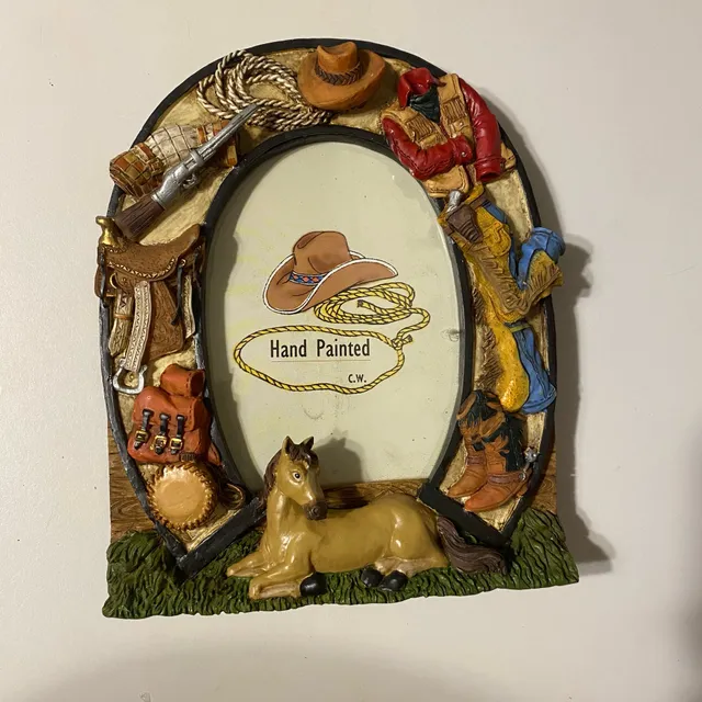 Rustic Western Cowboy 3D Relief Picture Frame Horse Saddle Boot