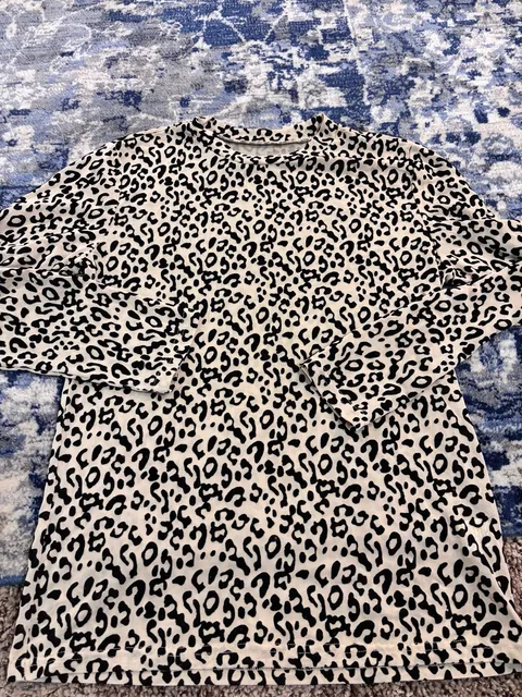 Leopard Print Mesh Long Sleeve Top Size L