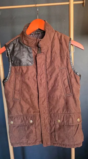 Class Club Puffer Vest Size 14/16 Brown Faux Leather Trim youth
