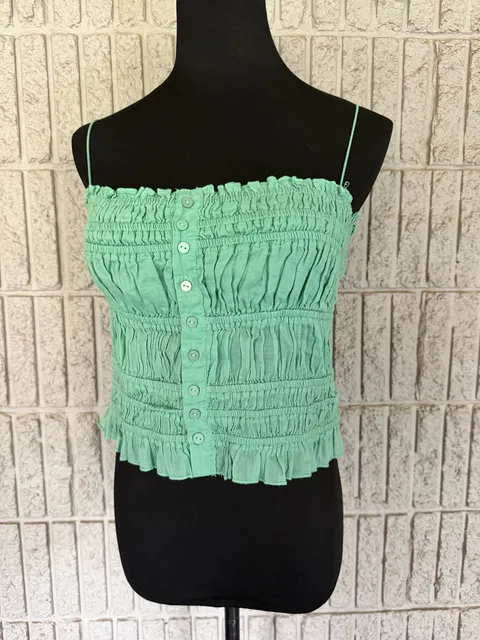 924 FP One Smocked Crop Tank Top Green Size XS