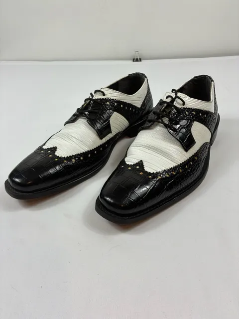 Stacy Adams 25167 Oxford Size 10.5M Black White Leather Wingtip Shoes