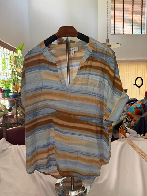 MADEWELL Crinkle Hayden Popover Top in Stripe S