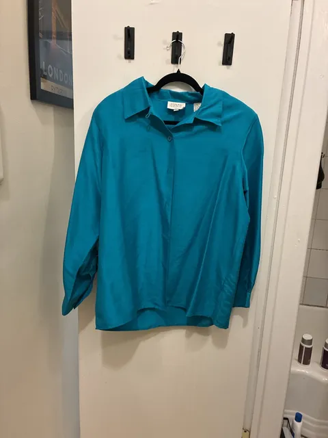 Vintage 1990s Lizden Silk Button Down Shirt Size L Teal