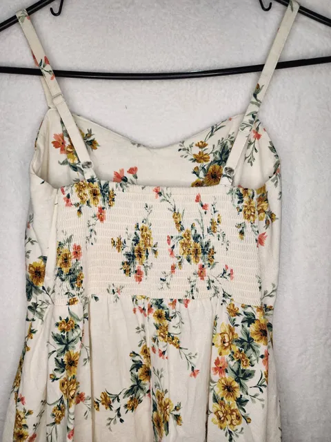 Old Navy Cami Dress Size S Floral Cream Yellow Spaghetti Strap Midi