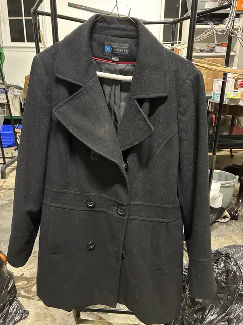 Relativity Pea Coat Size L Black Double Breasted Wool Blend