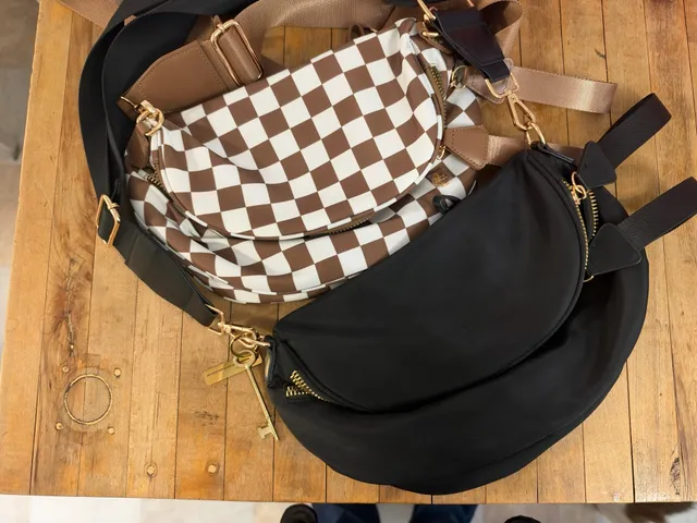 Bag Set Black and Brown Checker Nylon Crossbody (calpek dumpling, gold blush, etc)