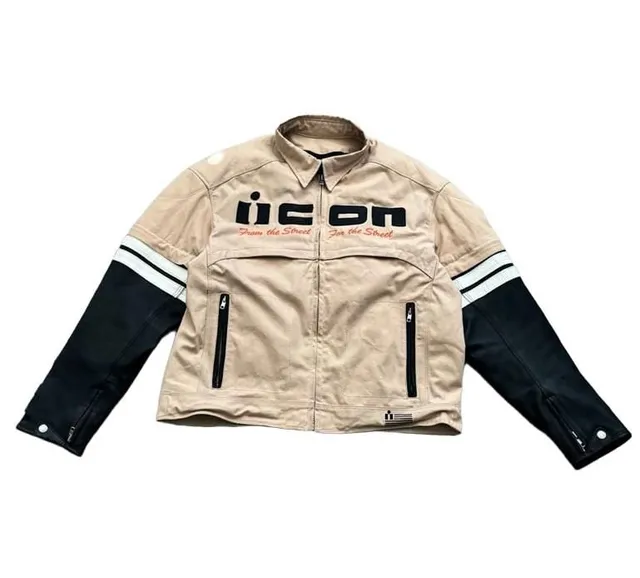 Icon Super Duty Motorcycle Jacket XL Tan Black Leather Removable Liner