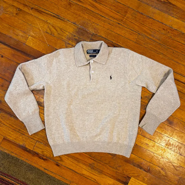 Vintage Polo by Ralph Lauren Lambswool Polo Sweater Size L Tan