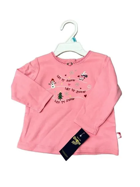 OshKosh B'Gosh Pink Let It Snow Long Sleeve Holiday Tee 3/6 months baby top 