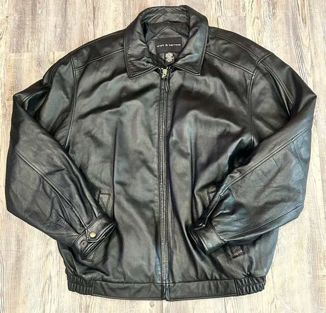 Croft & Barrow Men's Black Genuine Leather Bomber Jacket Size XLT