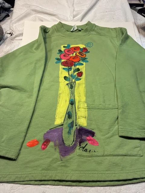 Two Lips Originals Sweatshirt Size S Green Floral Art Print