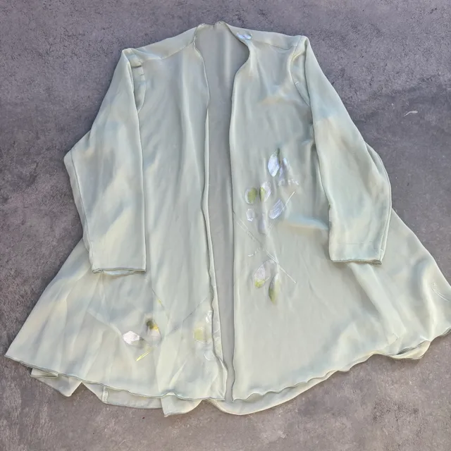 1990’s Vintage Sage Green Chiffon Open Shear Cardigan Floral Size M/L