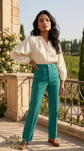 Anne Klein Jeans F516 Size 8 Vintage Teal Straight Leg Pants