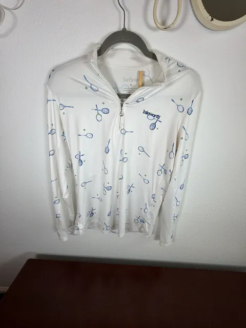 SanSoleil SolCool 1/4-Zip Mock Match Play Size M Tennis Print Shirt