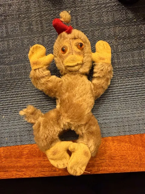 Vintage Stuffed Monkey Plush With Red Hat Amber Glass Eyes
