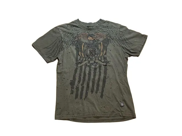 Southpole Graphic T-Shirt Size M Green Cotton American Flag Wings Y2K