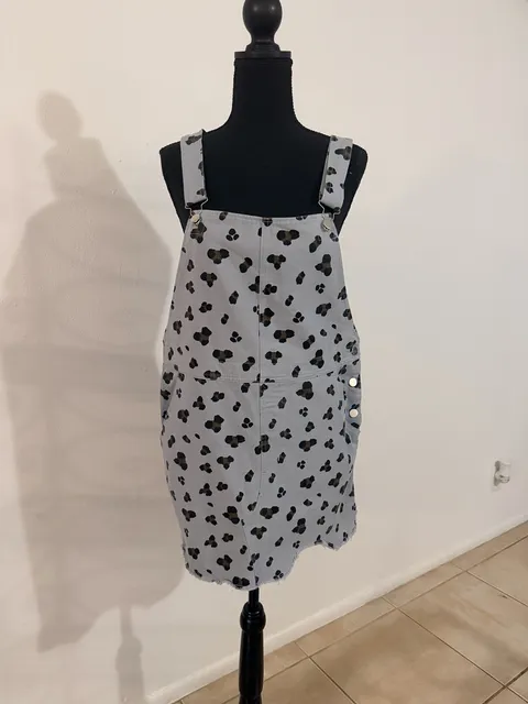Leopard Print Denim Overall Dress Size S