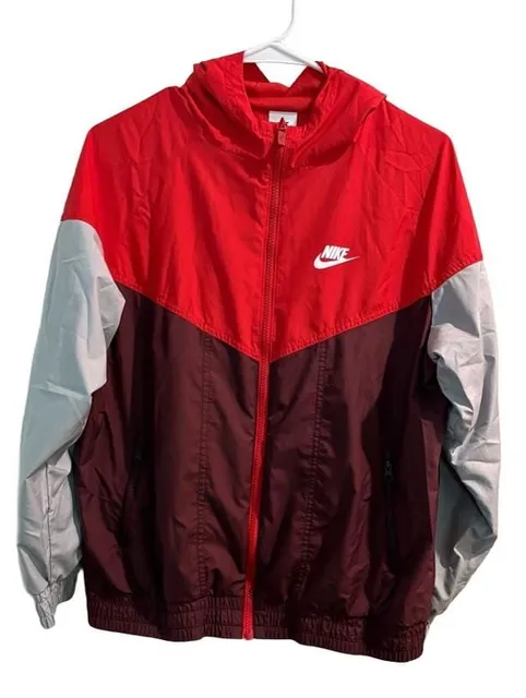 Nike Windrunner Hooded Jacket Colorblock Red Maroon Gray XL youth