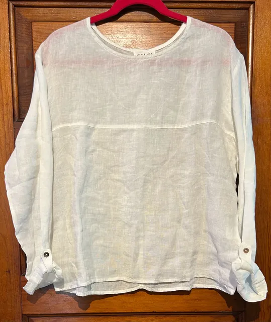 Little Lies Linen Blouse Size M White Long Sleeve Shirt