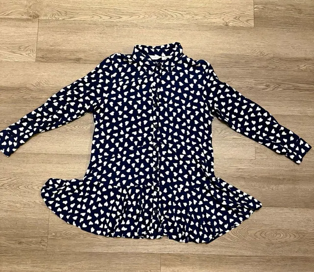 11-1Tylho Anthropologie Heart Print Peplum Tunic Shirt Navy Blue Small