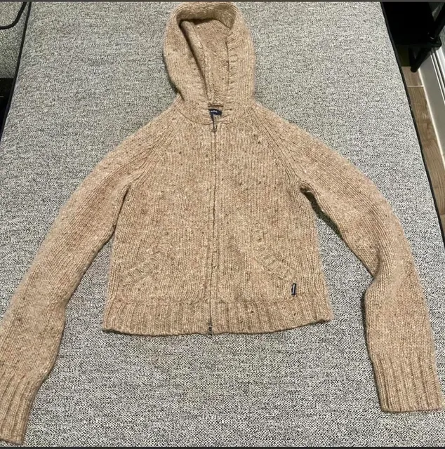 119-Abercrombie & Fitch Zip Hoodie Size M Beige Wool Blend Knit Sweater VNTG Y2K