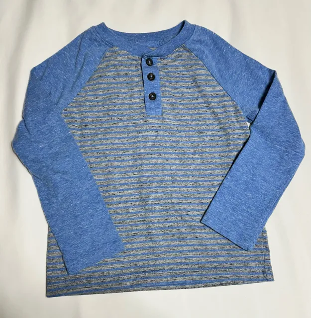 Falls Creek Kids Henley Shirt Size 4T Blue Gray Striped Long Sleeve