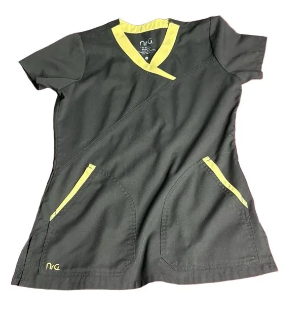 NRG by Barco Scrub Top Size XS Black Yellow V-Neck