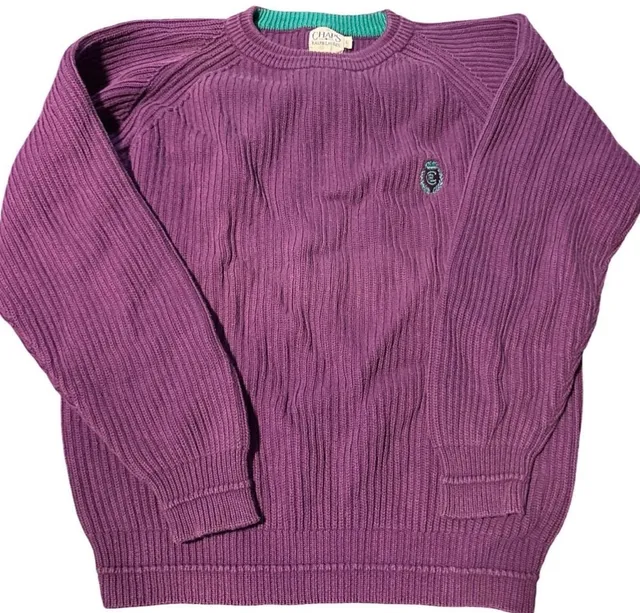 Vintage Chaps Ralph Lauren Purple Ribbed Cotton Crewneck Sweater Men’s Large