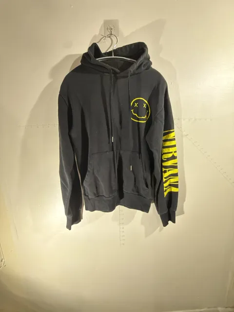 Nirvana Smiley Face Hoodie Size XS Black Graphic Pullover