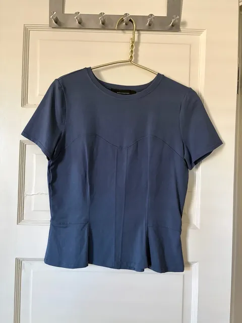 White House Black Market Peplum Top Short Sleeve Blue