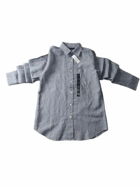 Banana Republic Linen Standard Fit Shirt Size S Blue Stripe Long Sleeve
