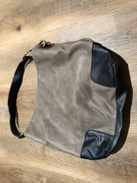 Bueno Two-Tone Vegan Leather Hobo Shoulder Bag Gray Black