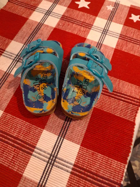 Lily & Dan Toddler Blue Galaxy/Space Print Double Buckle Footbed Sandals