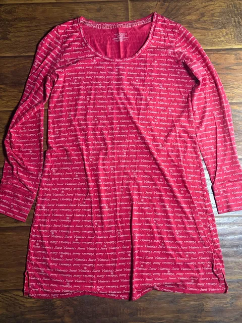 Victoria's Secret Long Sleeve Sleep Shirt Size M Pink Logo Print