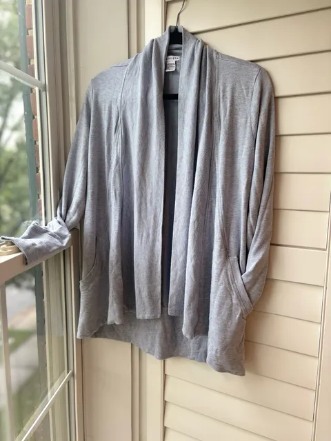 Athleta Zenana Slouchy Pocket Open Cardigan Sky Blue Athleisure