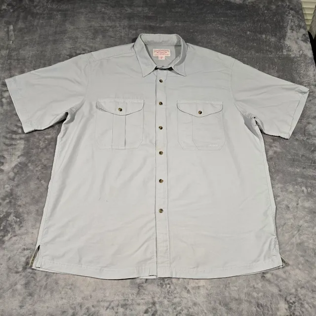 Filson Short Sleeve Button Up Shirt Size XL Light Blue Fishing