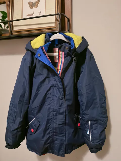 Mini Boden All-Weather Waterproof Jacket, Navy Rainbow 9-10Y