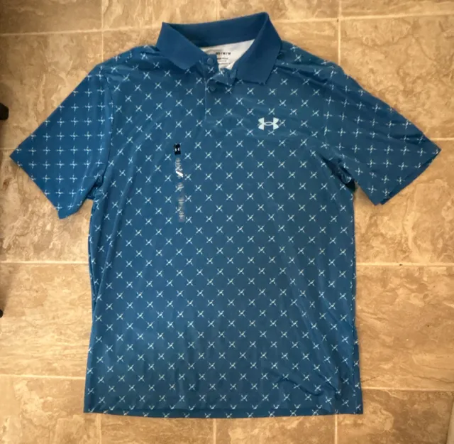 Under Armour Performance 3.0 Printed Polo Size MD Blue Novelty