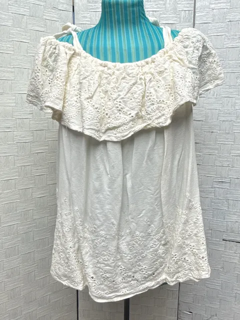 Lucky Brand Eyelet Off The Shoulder Top Size 2X White