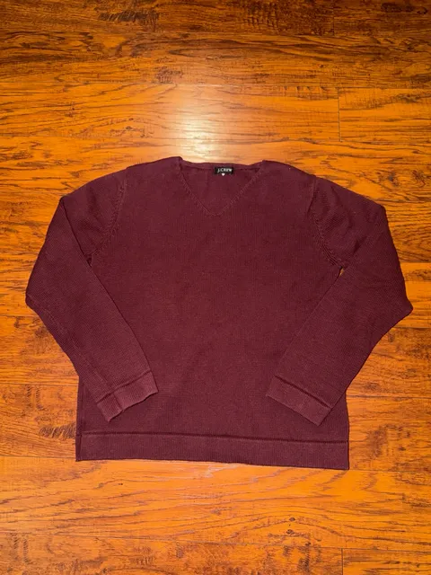 Women’s J.Crew V-Neck Sweater Small Burgundy Cotton Knit Long Sleeve