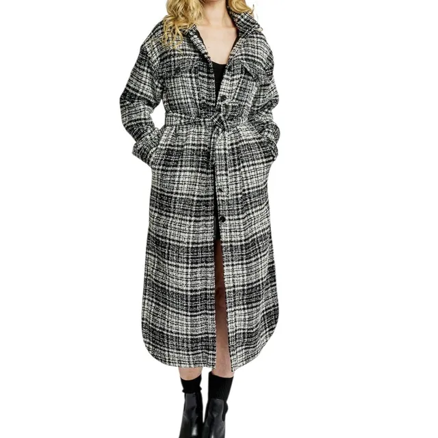 LBLCThe Label Hayley Long Belted Plaid Jacket Small Black White Revolve
